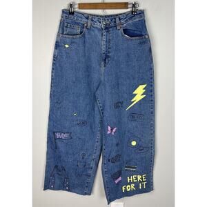 NWT Wild Fable Super High Rise Wide Leg Ankle Jeans Size 10/30 Doodle Graphic Wm